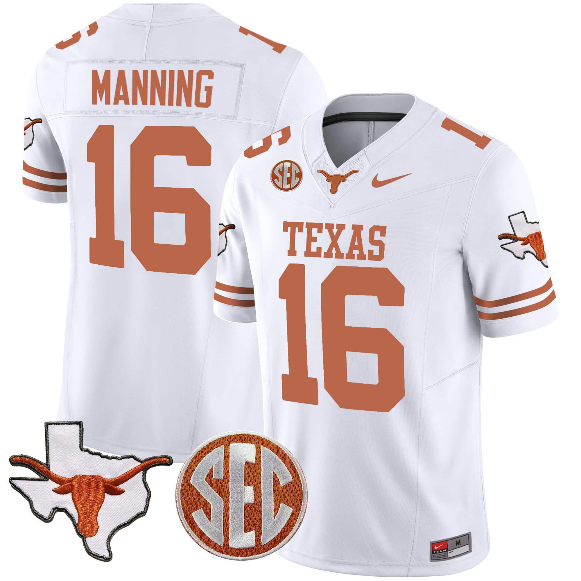 Men Texas Longhorns #16 Manning White 2024 Nike State Map & SEC Patch Vapor NCAA Jersey->indianapolis colts->NFL Jersey